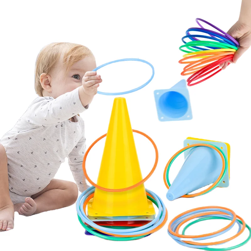 1 Set Traffic Cone Throwing Circle Set Kids Party Games Toys For Leisure Game Ice Cream Cone Throwing Toy Loop Logo Bucket Set