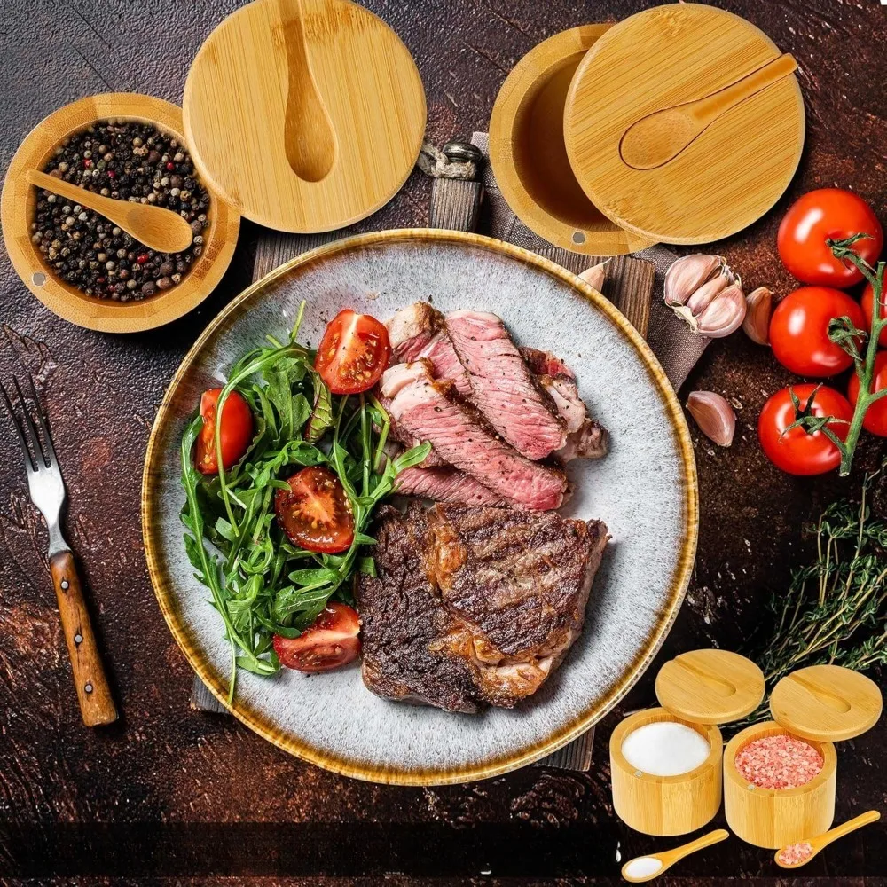 مجموعة جرة تخزين توابل الخيزران برطمان سكر خشبي مع غطاء مقاوم للرطوبة رف برطمان توابل الملح والفلفل قابل لإعادة الاستخدام