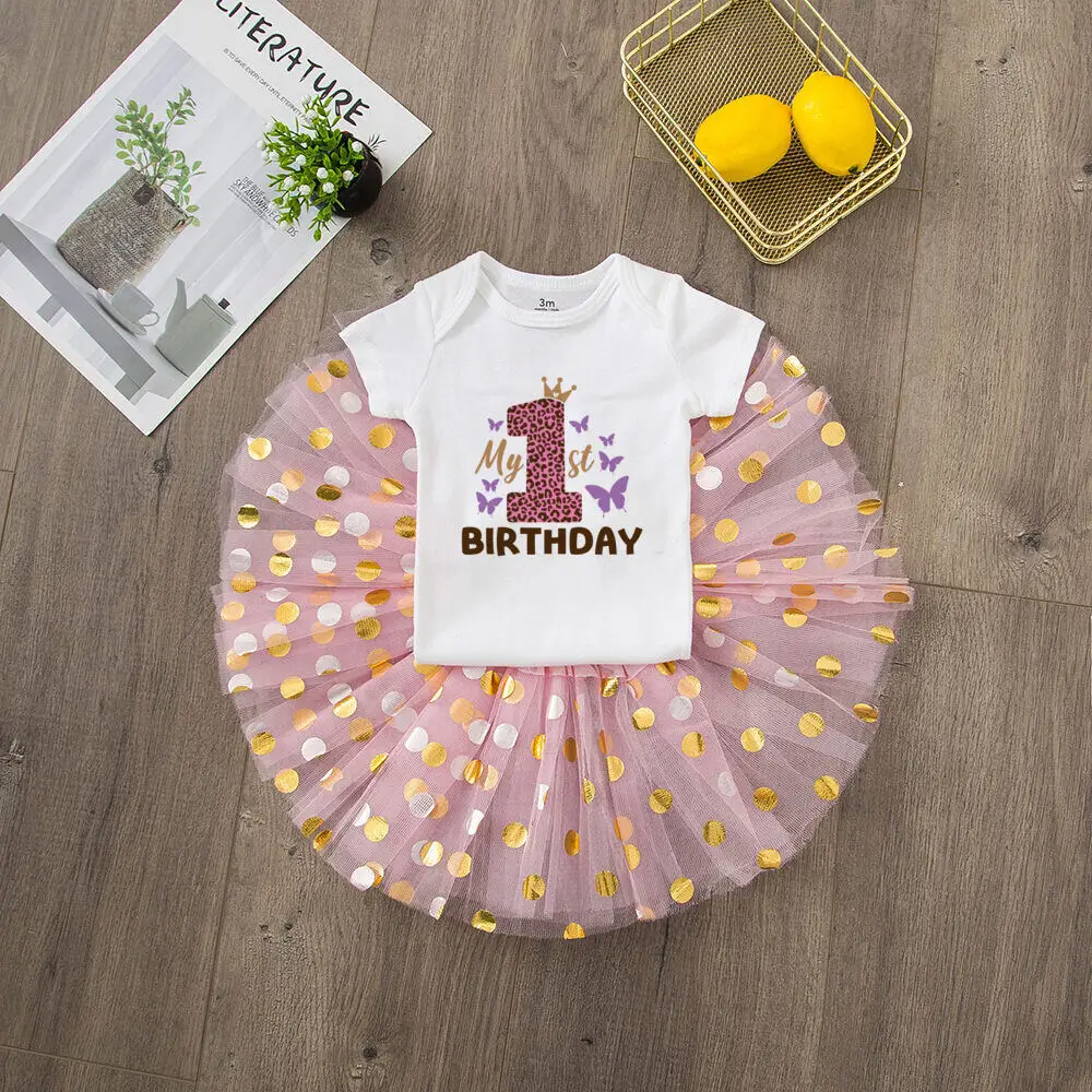 Mein 1. Geburtstag Baby Mädchen Geburtstags kleid Bodysuit Set rosa Tutu Kuchen Kleider Stram pler Outfits Mädchen Sommerkleid ung Overall