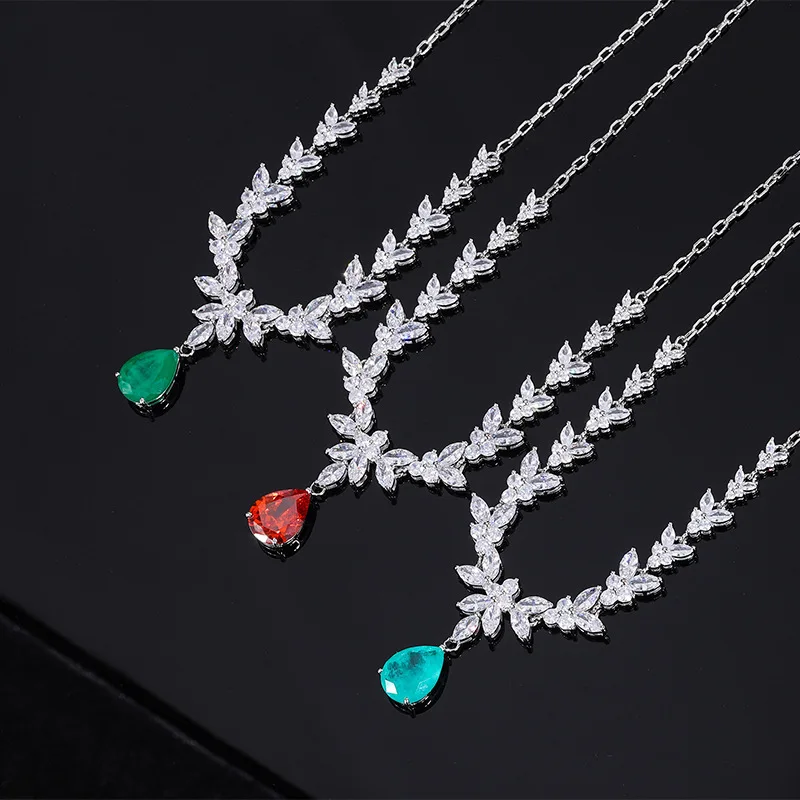 

Ruby High Carbon Stone Water Droplet Pendant Clavicle Chain Wedding Dress Dress Banquet High Quality Jewelry Anniversary Gift