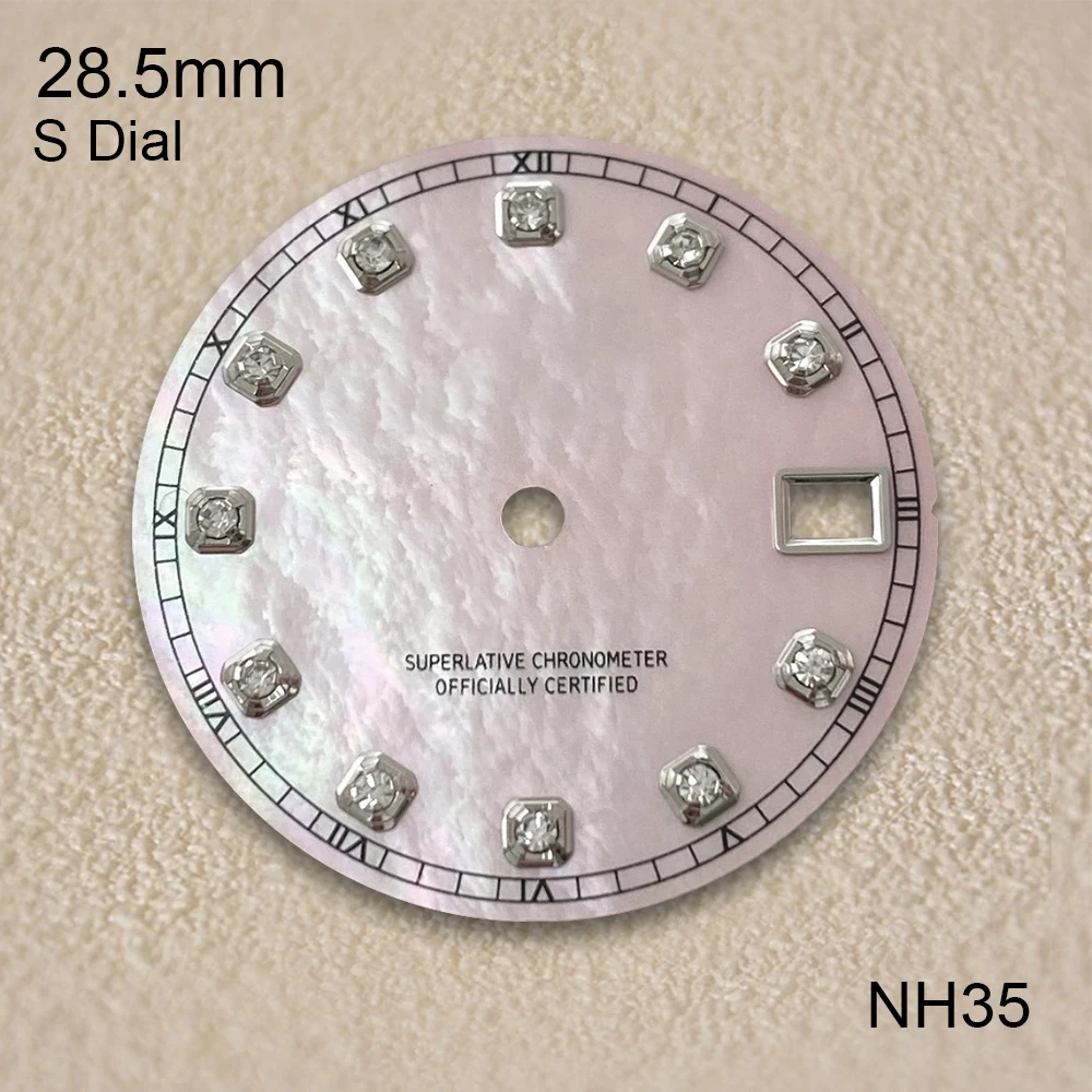 Mostrador de concha de diamante com logotipo s, 28.5mm, adequado para nh35/nh36/4r/7s, movimento japonês, acessórios de modificação de relógio de alta qualidade