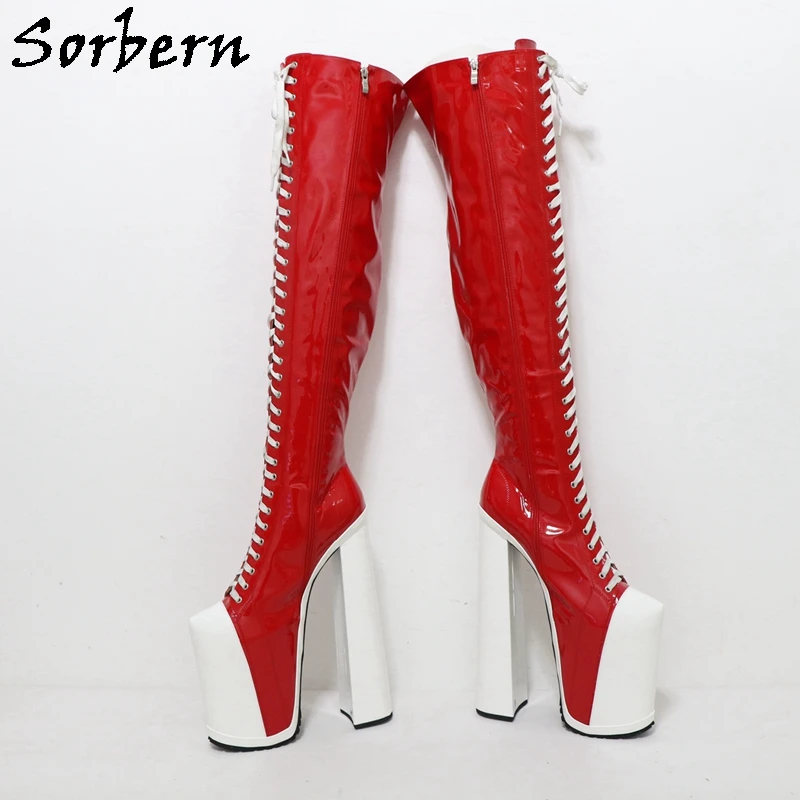 Sorbern Red Fetish Over The Knee Boots Women For Drag Queens Extreme High Heel Hidden Platform Sneaker Shoes Custom Colors