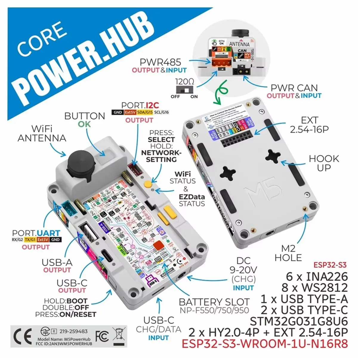 Digital Essentials PowerHub LoT Development Kit Without NP-F550 Battery (--WROOM-1U-N16R8) for Industrial Automation