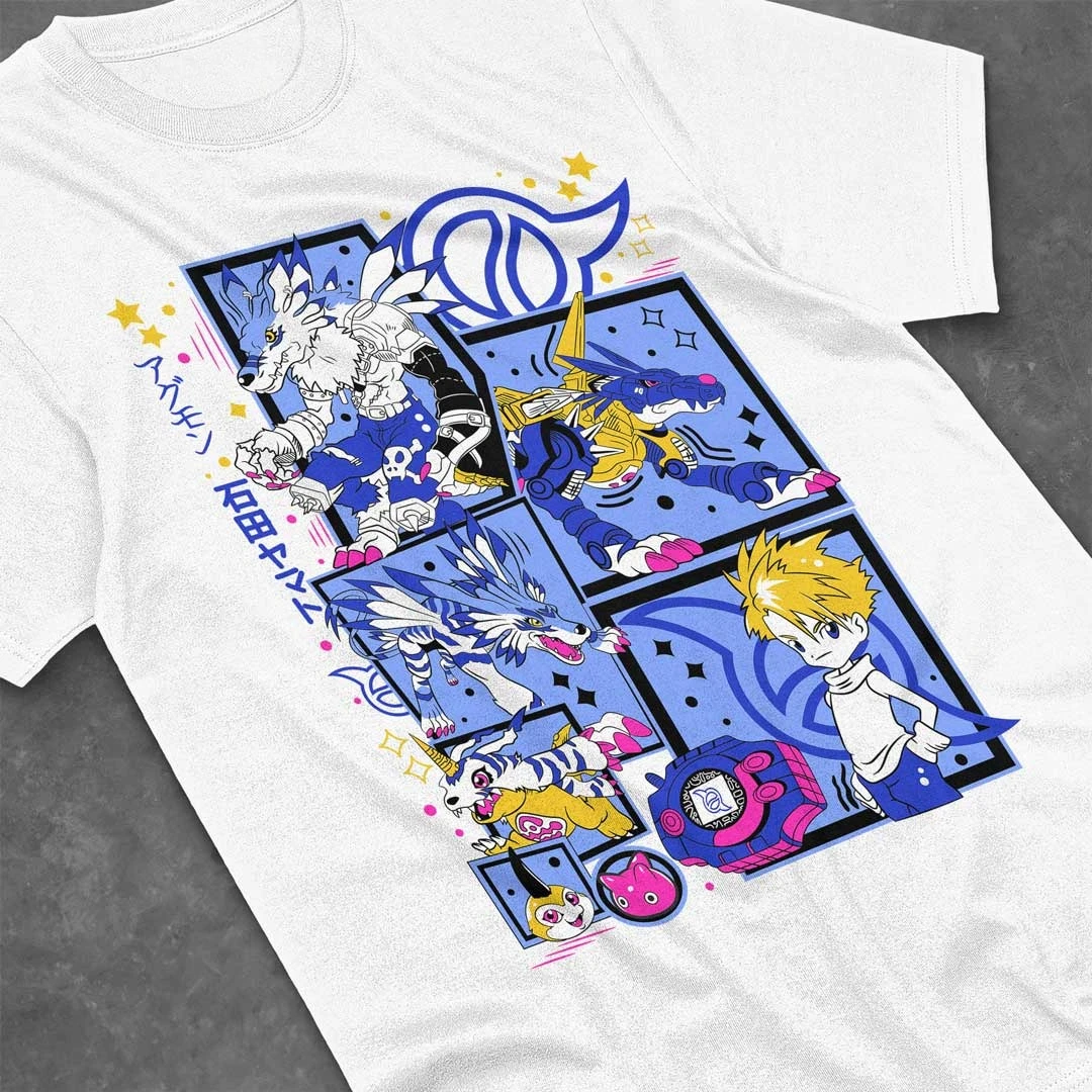 Summer Digimon Adventure Animation Brand 100%Cotton Yamato Ishida Printed T-shirt Unisex Short Sleeve Casual Adult Children