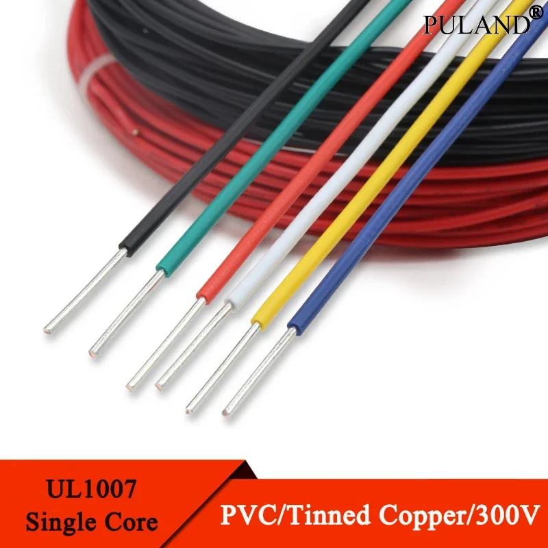 

5/10/20M Copper Wire UL1007 Single Core Line 26 24 22 20 18 16 14 AWG PVC Insulation Solid Tinned Plating Electric Cable