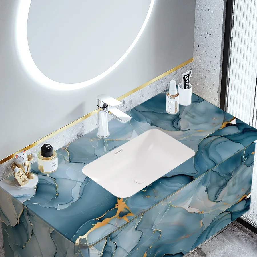 Blue Imitation Marble Self-adhesive Wallpaper Kitchen Waterproof and Oil Proof Stickers Home Decoration Materials PVC Wallpaper
