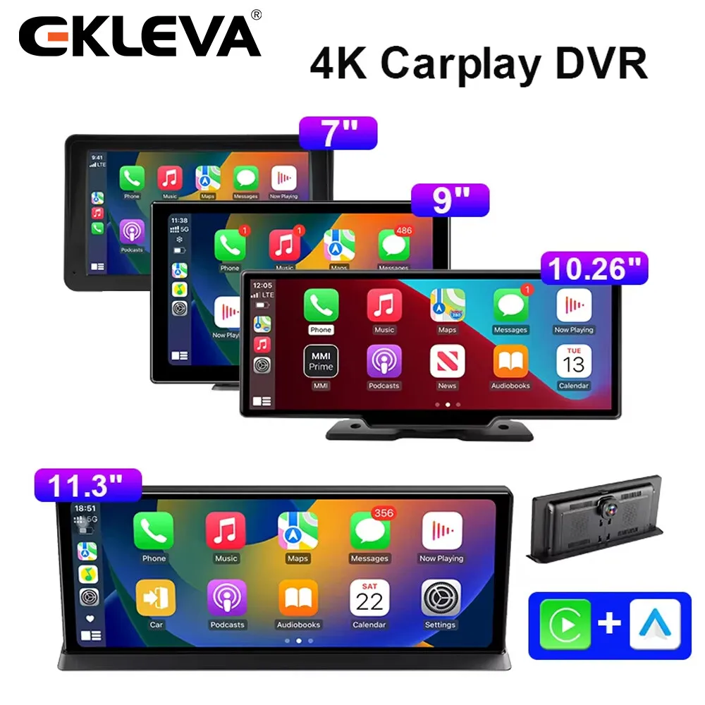 

EKLEVA 7"/9"/10.26"/11.26"/11.3"4K Car DVR wireless Carplay Dash Cam Rearview mirror camera Wifi Android Auto Video Recorder AUX