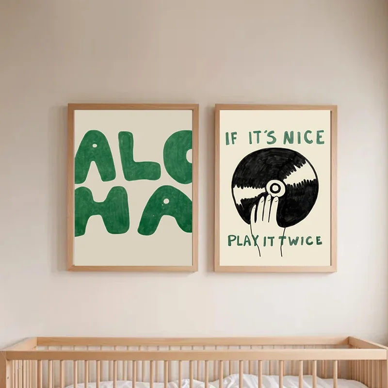 “If It's Nice, Play It Twice” Vintage Green and Black Music Art Poster Living Room Bedroom Decorative Canvas Painting Wall Art