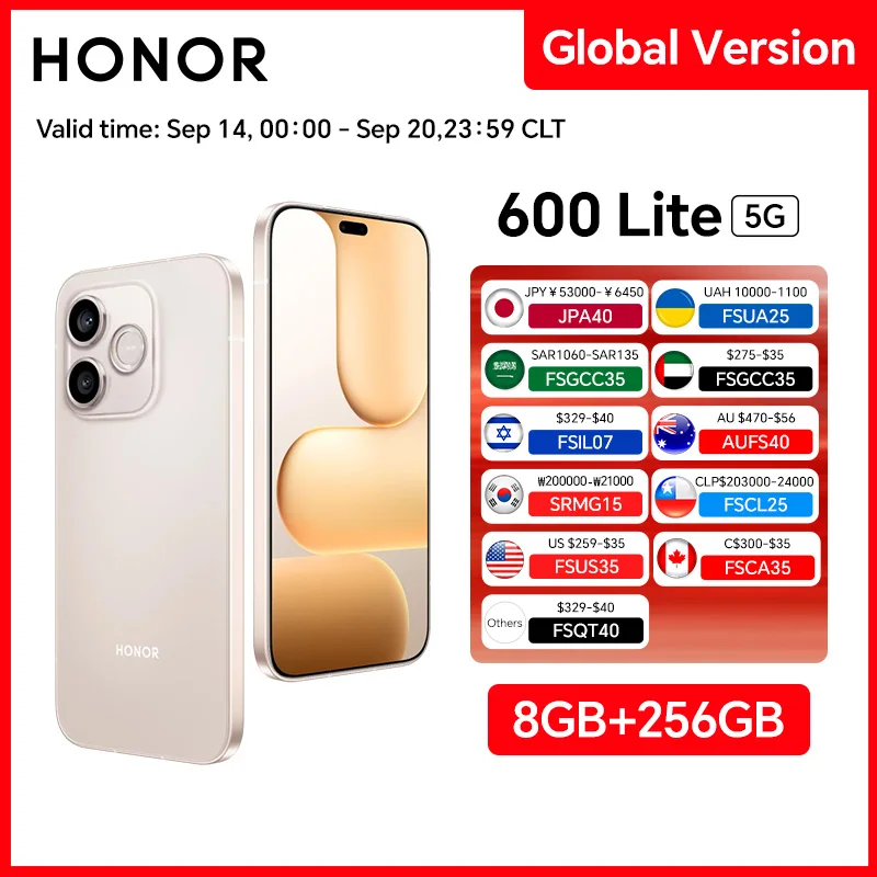 New Global Version HONOR 600 Lite 5G Smartphone 8GB+256GB 6.6'' AMOLED Screen 108MP Main Camera 6520 mAh 45W SuperCharge NFC