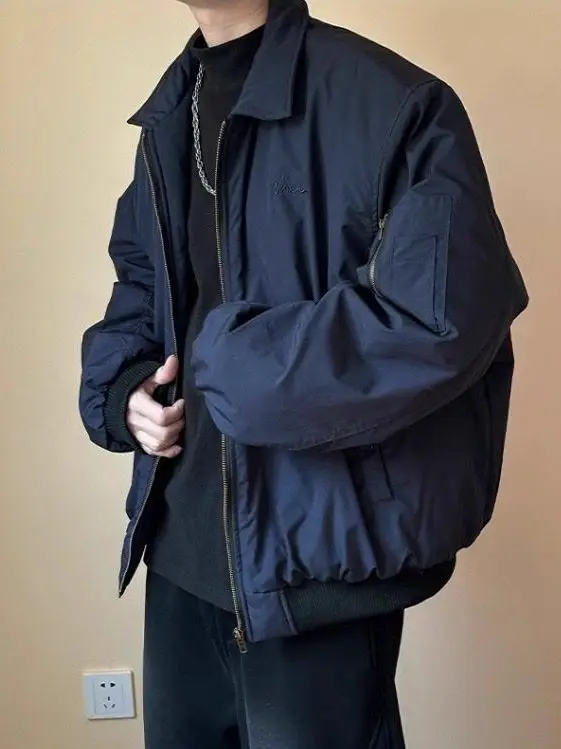 

Ретро американский синий ор, повседневный пилотный джет, мужской модный отложной воротник, новинка 2025 года, износостойкая молния, прямой подол