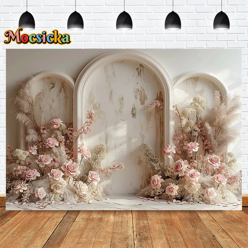 Mocsicka Wedding Party Photography Backdrop Broken Wall Floral Decor Background Adult Maternity Portrait Studio Banner Props