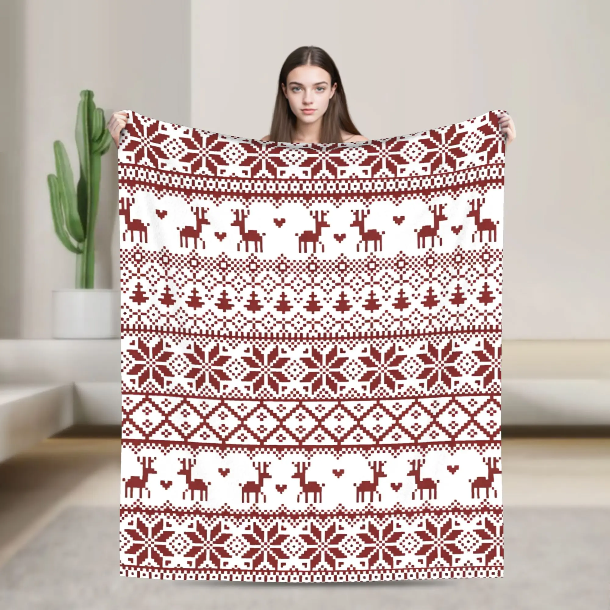 Christmas Reindeer Deer Fleece Blankets Nordic Snowflake  Novelty Throw Blanket for Home Hotel Sofa  125*100cm Bedspread
