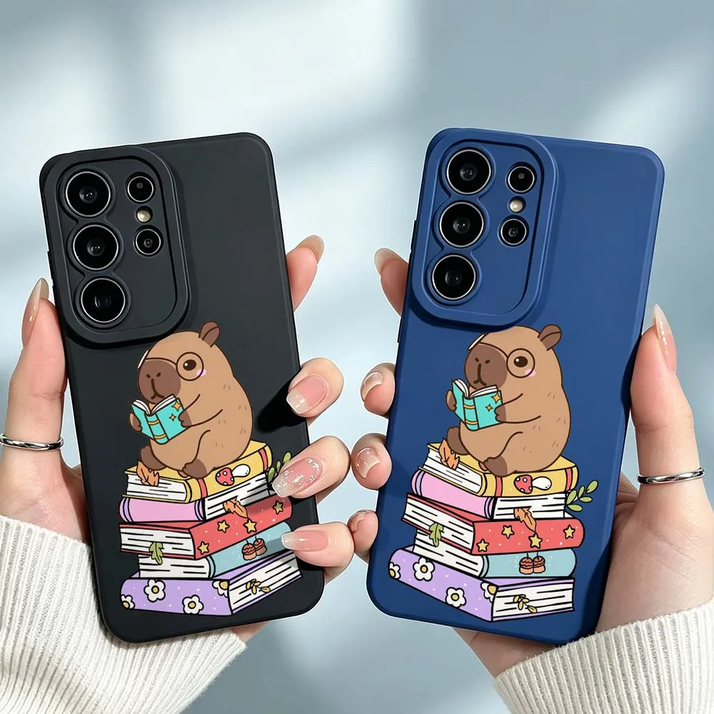 Cartoon Capybara Reading Book For Samsung Galaxy S26 S25 S24 S23 S22 S21 A55 A54 A35 A15 Ultra FE Plus Phone Case Cover