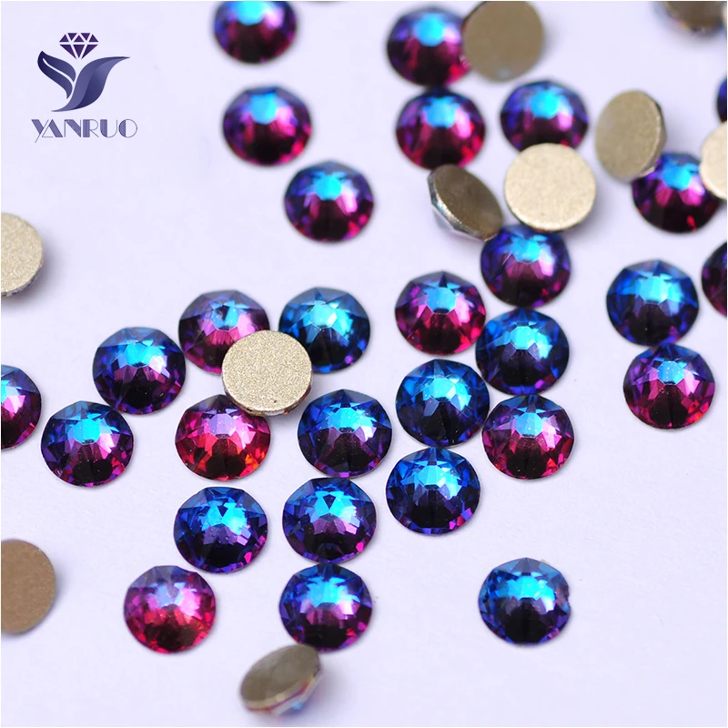 YANRUO 2088NoHF All Sizes Bermuda Blue Glass Stones Non Hotfix Strass Crystals Cold Fixation Flatback Rhinestones On Nails