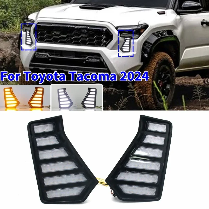 1Pair Car Daytime Running Light White Yellow Light Flowingt Turn Signal  Lamp For Toyota Tacoma 2024