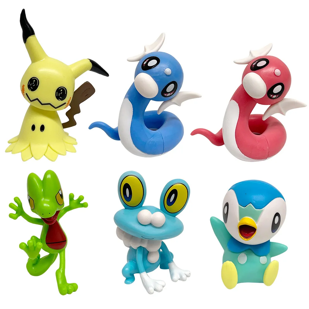 Conjunto de 6 peças Pokémon Dratini Treecko Piplup Froakie Mimikyu Figuras de Anime e Desenhos Animados Bonecos Fofos Colecionáveis Modelo em PVC