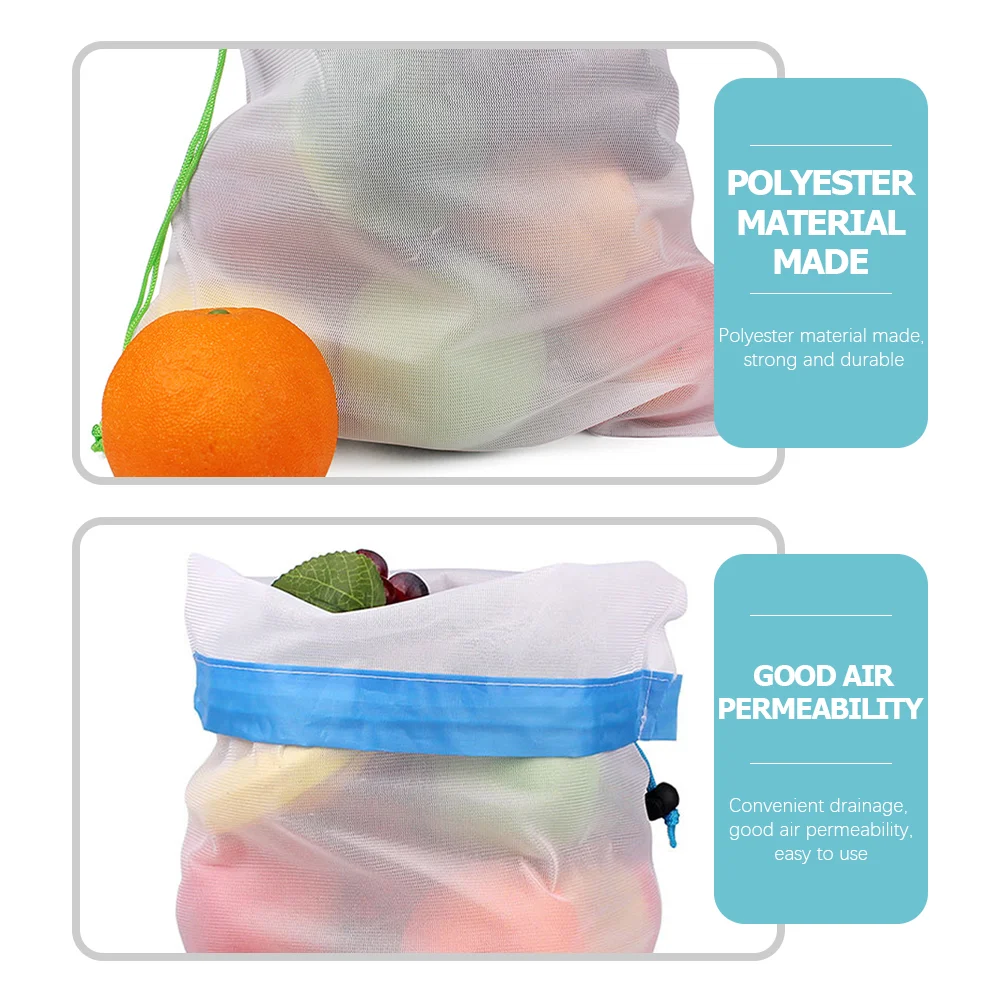 15 Pcs Fruit and Vegetable Bag Mesh Reusable Food Storage Bags Polyester Produce