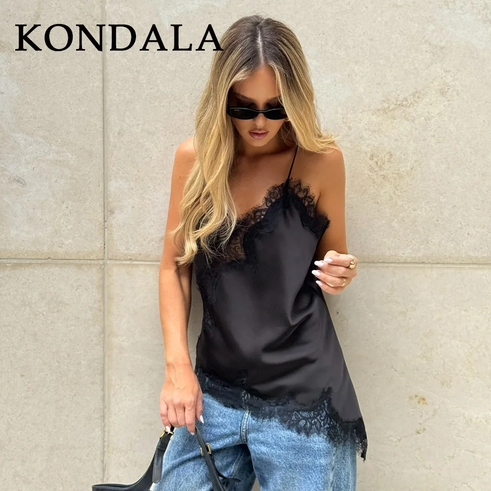 KONDALA 2025 Fall Winter Sexy Ladies Short Camis Fashion Elegant Lace Up Solid Short Tops Chic Party Prom Women Short Camis