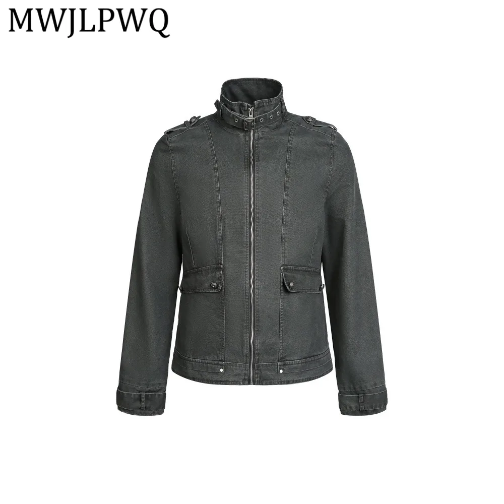 

MWJLPWQ American Street Workwear Jacket Men's Spring Autumn Motorcycle Style Design Sense High Collar Coat Vibe Trend 13279