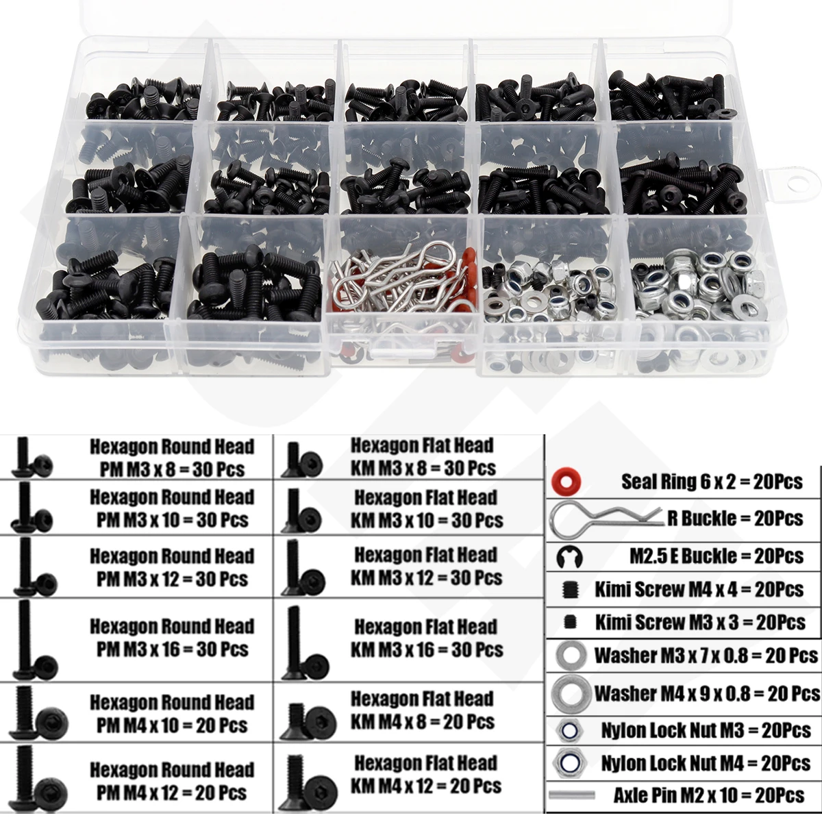 

520pcs Screws Box Set for 1/8 1/10 RC HSP Trax/xas TRX-4 TRX-6 Tamiya CFX MST HPI Kyosho D90 Scx10 AXIAL Car Parts Repair Tool