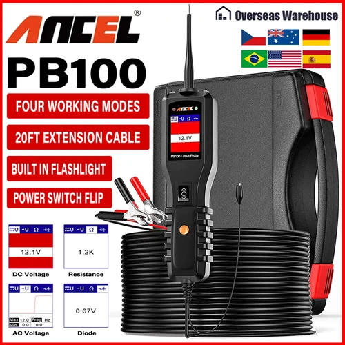 Ancel PB100 probador de circuito automotriz Kit de sonda de circuito de potencia sistema eléctrico herramientas de taller mecánico 24V 12V escáner de potencia