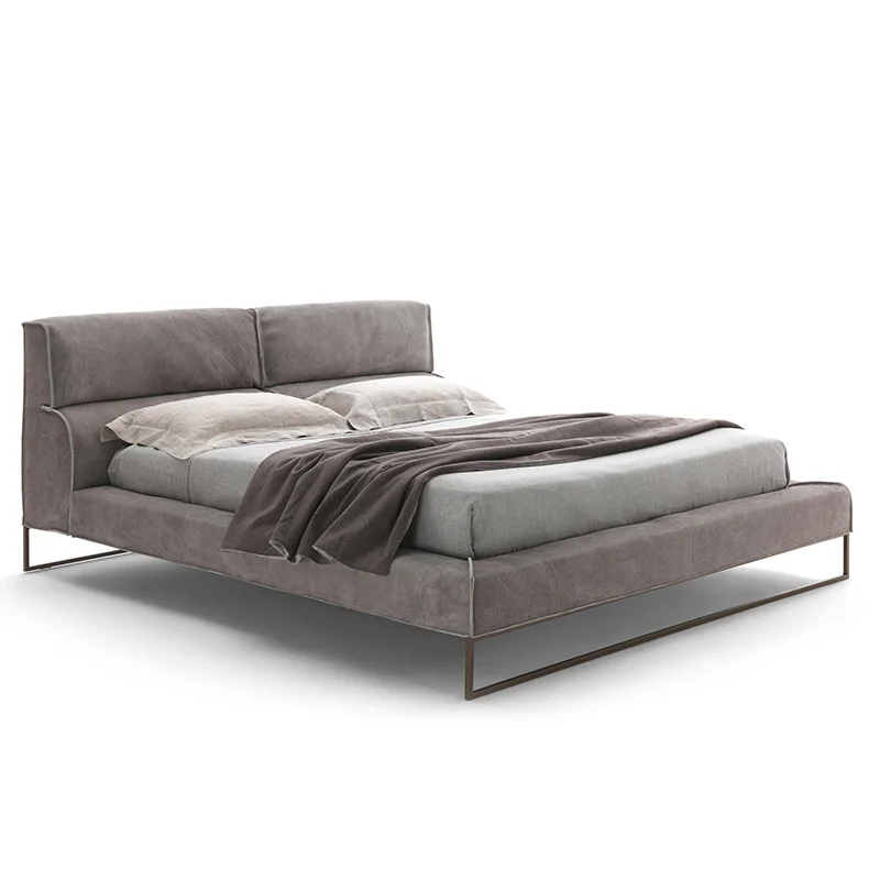 

Italian minimalist cloud leather bed, modern minimalist master bedroom matte leather double bed