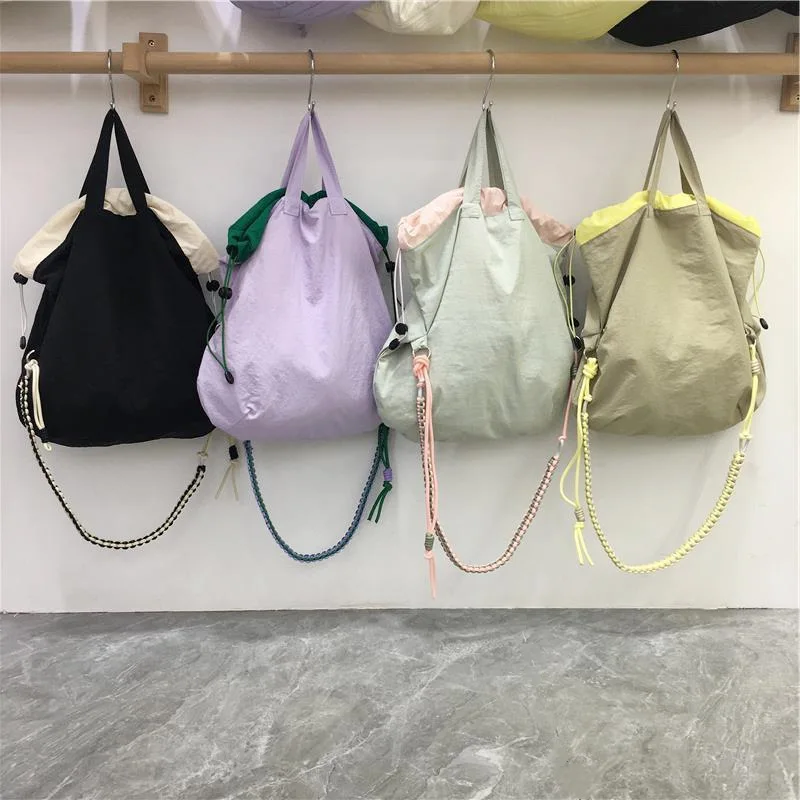 

South Korea Colorblock Drawstring Shoulder Crossbody Bag Commuter Casual Lightweight Nylon Bag