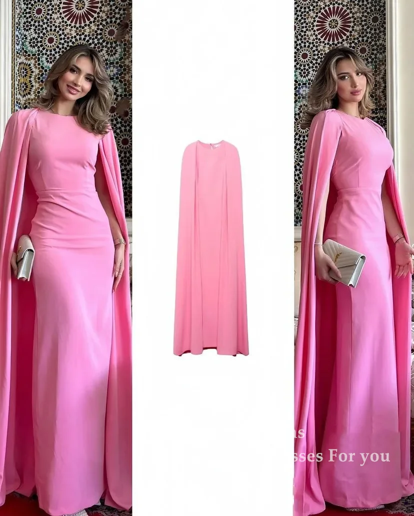 Scoggins Dress Saudi Arabia Pink Prom Dresses O-Neck Pleated Floor Length Evening Gowns Wedding Party Dresses Back Zipper