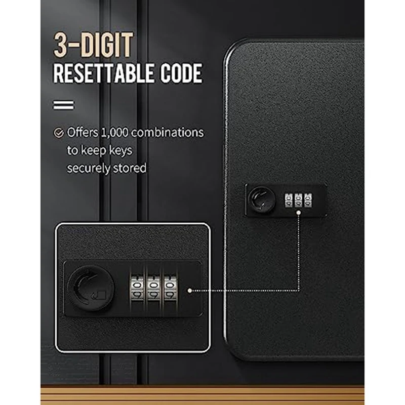 Iron Key Cabinet With Combination Lock Wall-Mounted Key Storage Box With Resettable Combination Black Digital Security Box