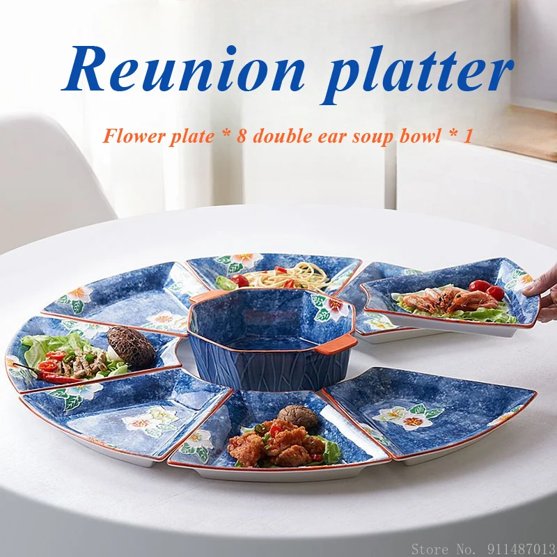 Creative Ceramic Reunion Large Plate Tableware Combination Household New Year Reunion Table New Year's Eve Dinner Plate Set