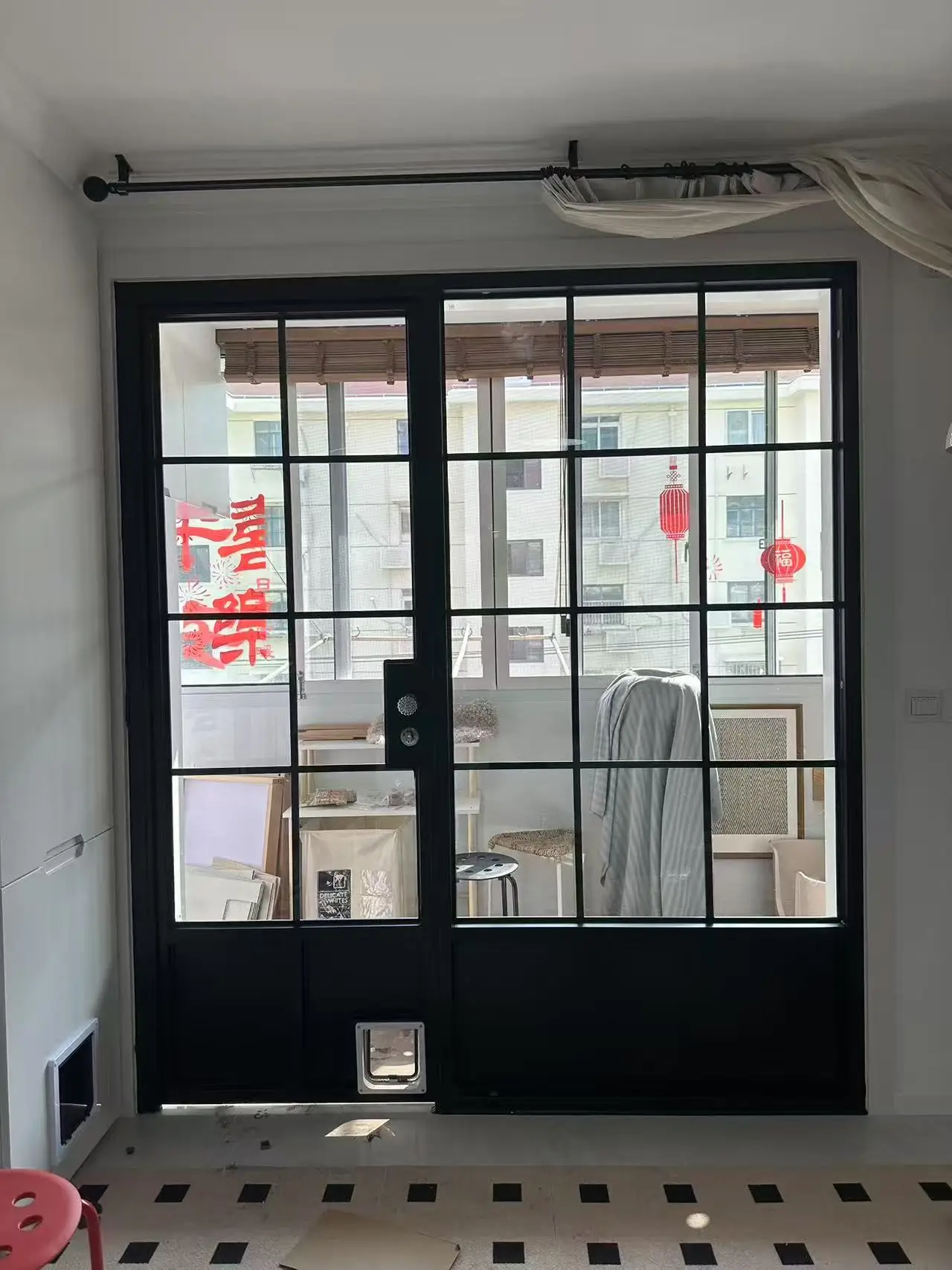 Steel Glass Door French Style Steel Glass Single Door with Switchable Light-Control Smart Dynamic Glass and Trim