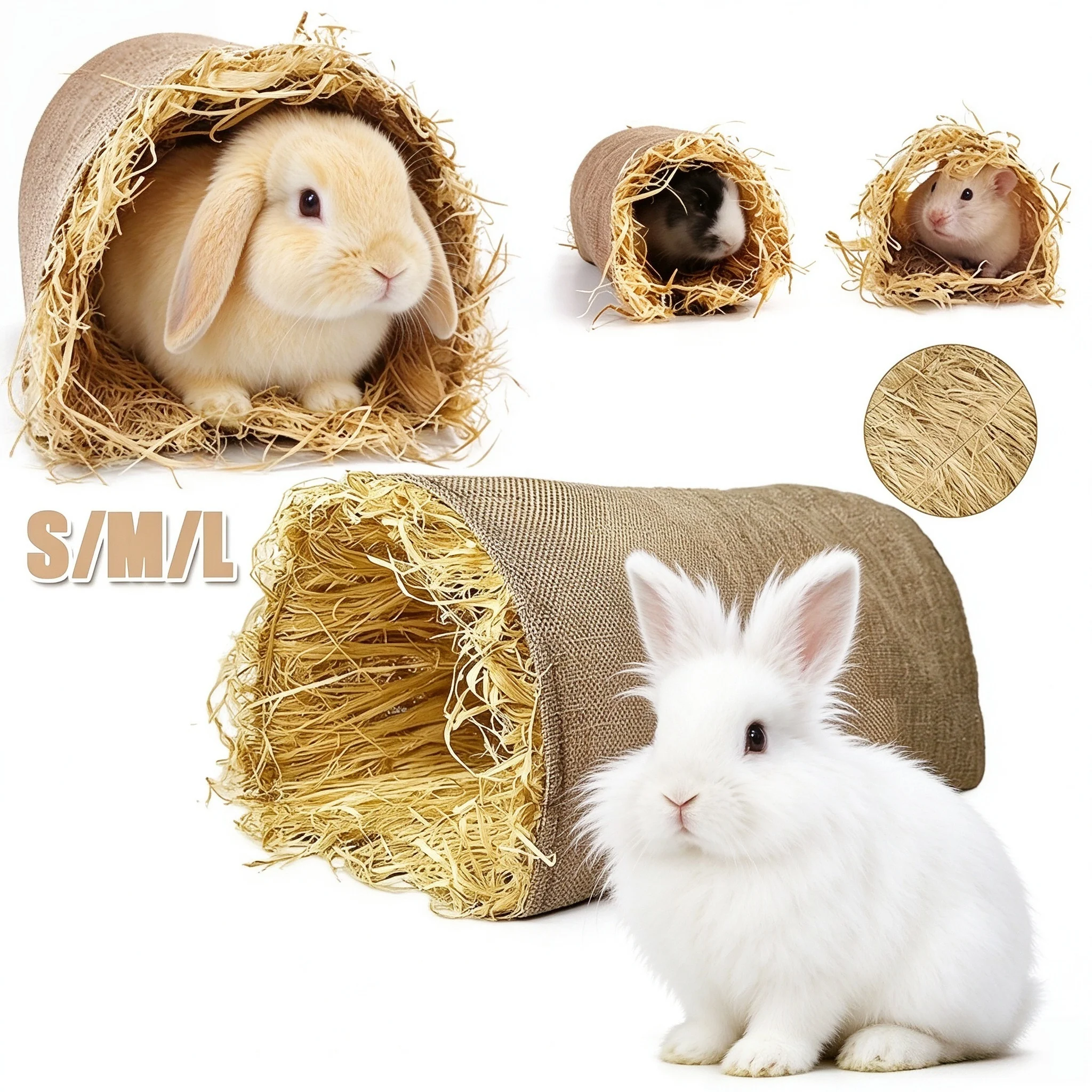 Hideaway Grass Rabbit Hideout Bunny Hideaway Hut Guinea Pig Linen Durable Tunnel with Small Animal Activity Toys