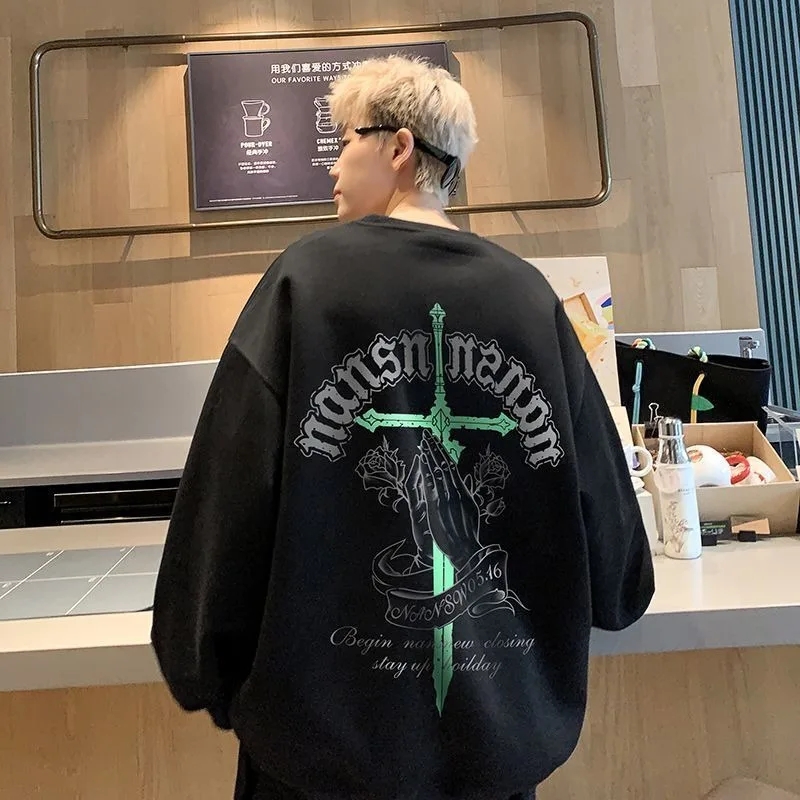 American Hip-hop Print T-shirt Men Autumn 2025 New 100% Cotton Oversize O-neck Casual Long sleeves T-shirt Top Y2k Man clothing