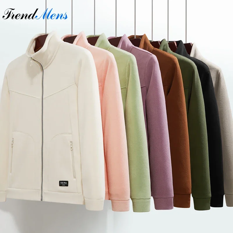 Winter Jacket Men Multi-Colors Fashion Stand Collar Zip Pockets Home Life Couples Thicken Warm Fleece Outdoors Sports Coat