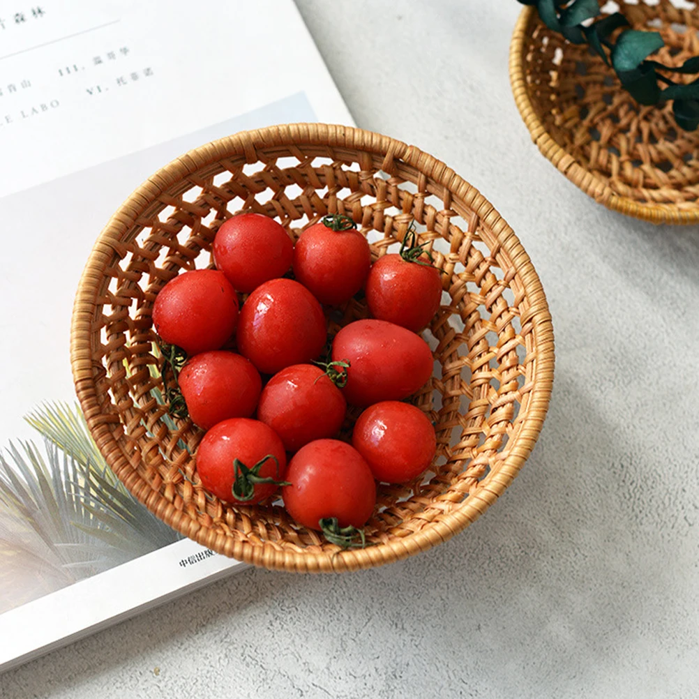 

Fruit Basket Rattan Woven Design Multi-Function Storage Tray for Kitchen Living Room Hotel Bread Food Sundries Holder Decorative