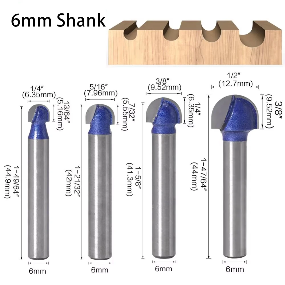 6mm Shank Round Bottom Wood Router Bit For Wood Inner Groove Recess Digging Bottom Slotting Trimming Forming Milling Cutter