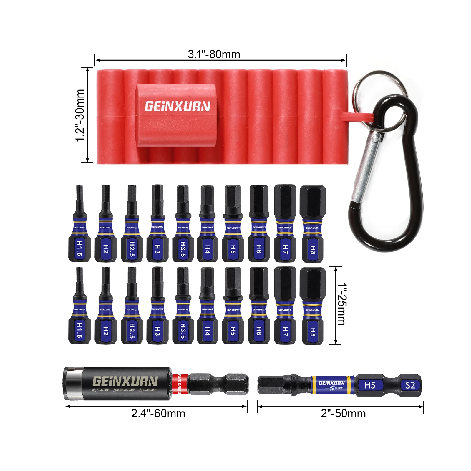 Geinxurn 22 Pcs 1\'\'/2\'\' Impact Hex Screwdriver Bits Set,S2 Steel Multi Driver Bits and 1Pc Bit Holder with Organizer Sleeve