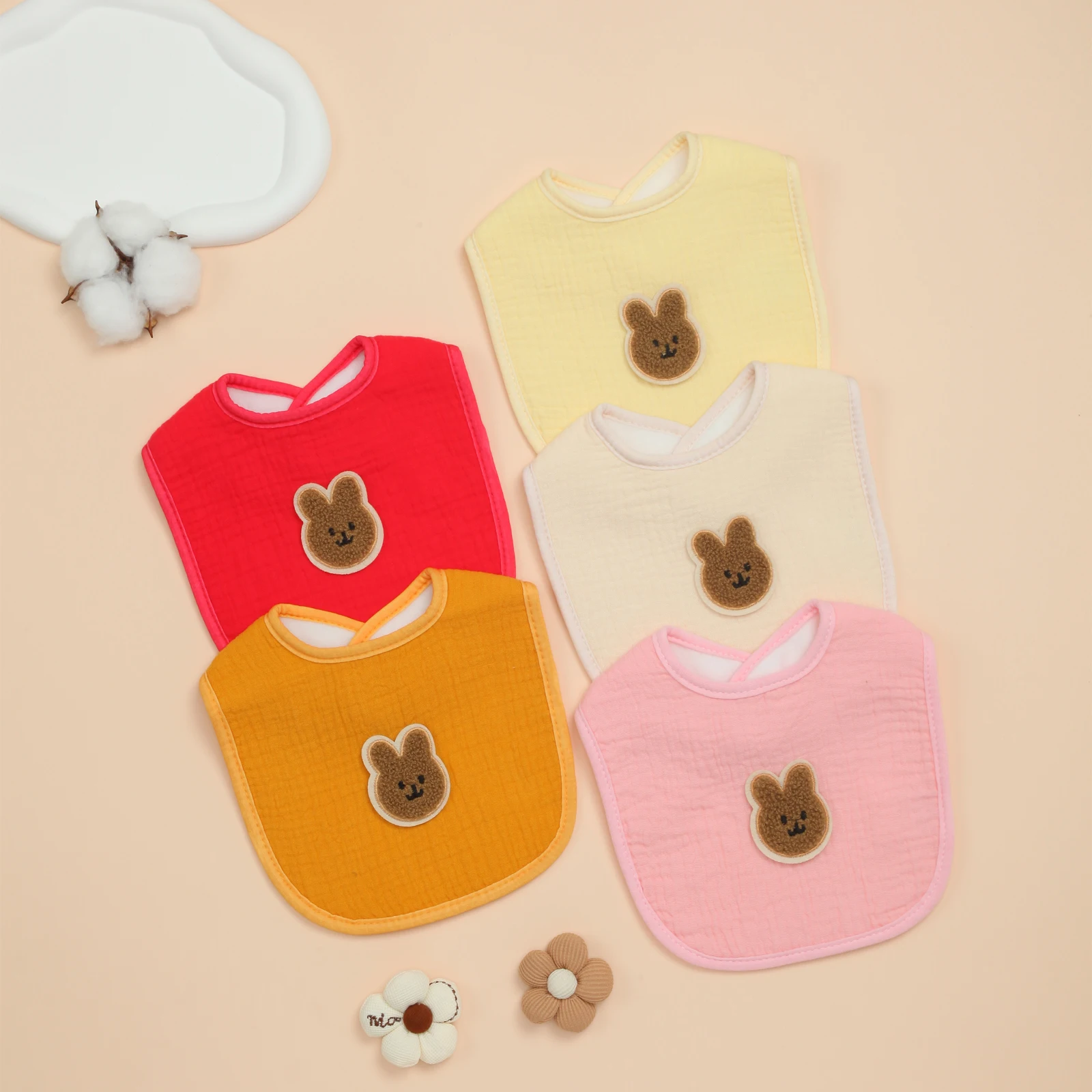 

Комплект из 5 мягких хлопковых детских нагрудников для слюнотечения, прорезывания зубов, кормления, толстых впитывающих нагрудников для младенцев, регулируемая защелка