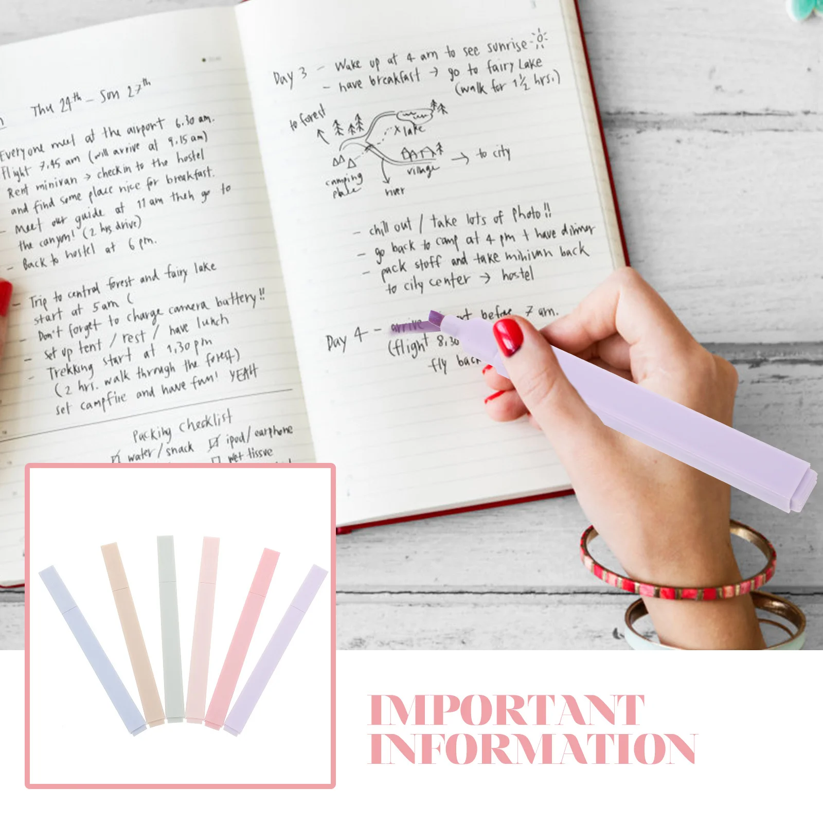 

6Pcs Highlighter Pens Rich Pigment Water-Based Easy Pull Cap Convenient for Study Office Organization Ideal School Supply