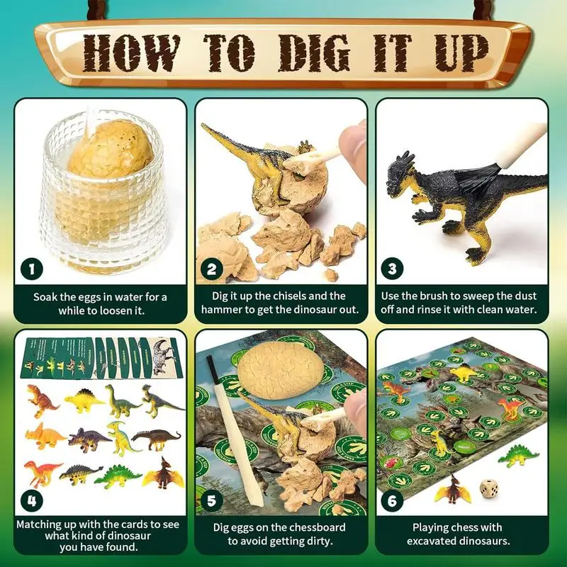 Dinosaur Fossil Digging Kit Break Open 12 Eggs Discover 12 Dinosaurs Easter Digging Toy Science Experiments Dinosaur Eggs