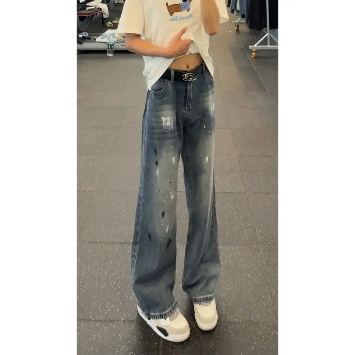 High Street 2026 Ink Splashing Old Jeans Men's Autumn New Loose Straight Retro Washed Menswear Clothing Wide-leg Trousers Man