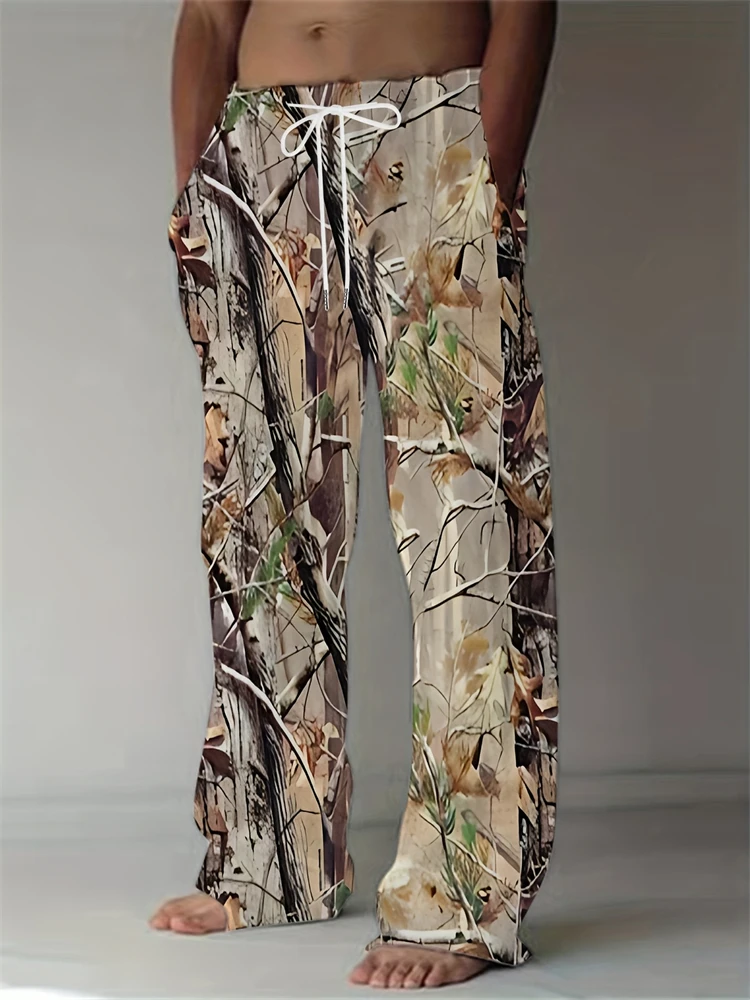 

New Fashion Trend Casual Pants Men's Large Size Casual Pants Forest Wind Print Loose Straight Pants Spring And Summer Models