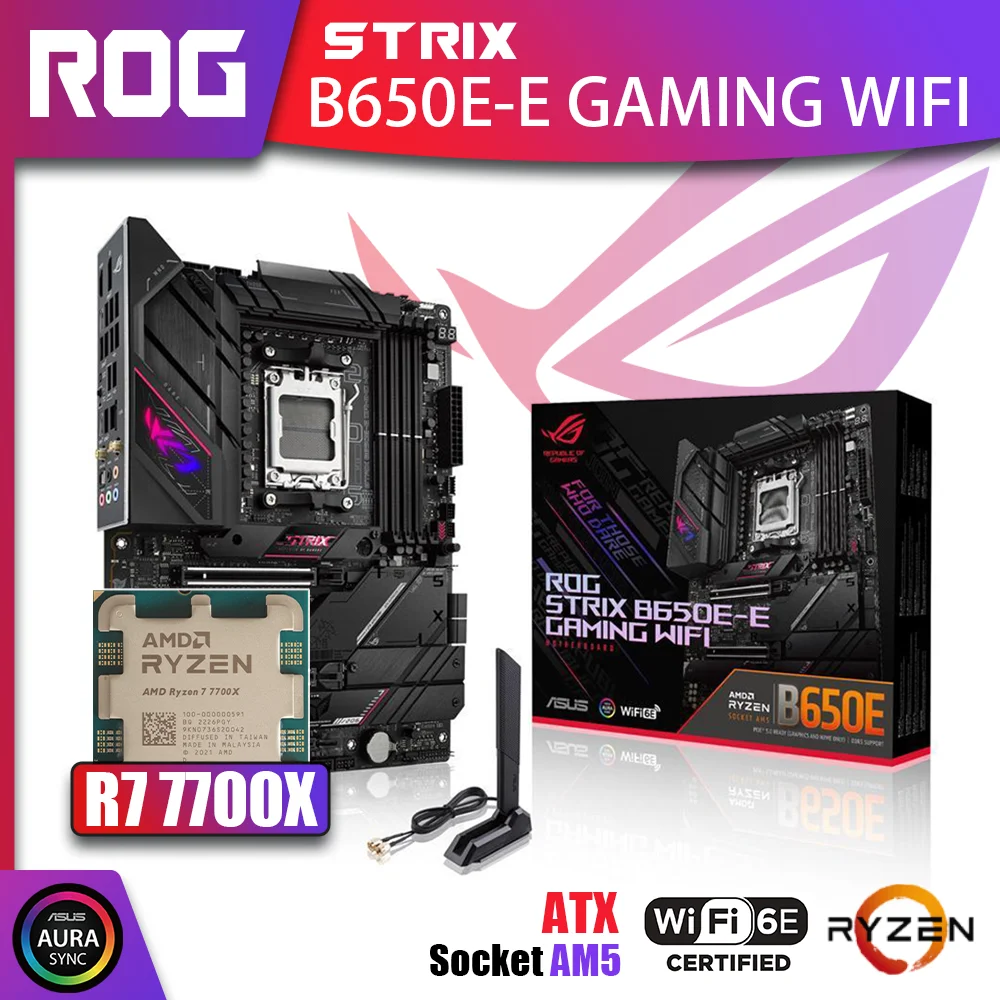 New Kit ASUS ROG STRIX B650E-E GAMING WIFI With AMD Ryzen 7 7700X CPU Processor DDR5 Memory Motherboard AM5 RGB Combo ATX