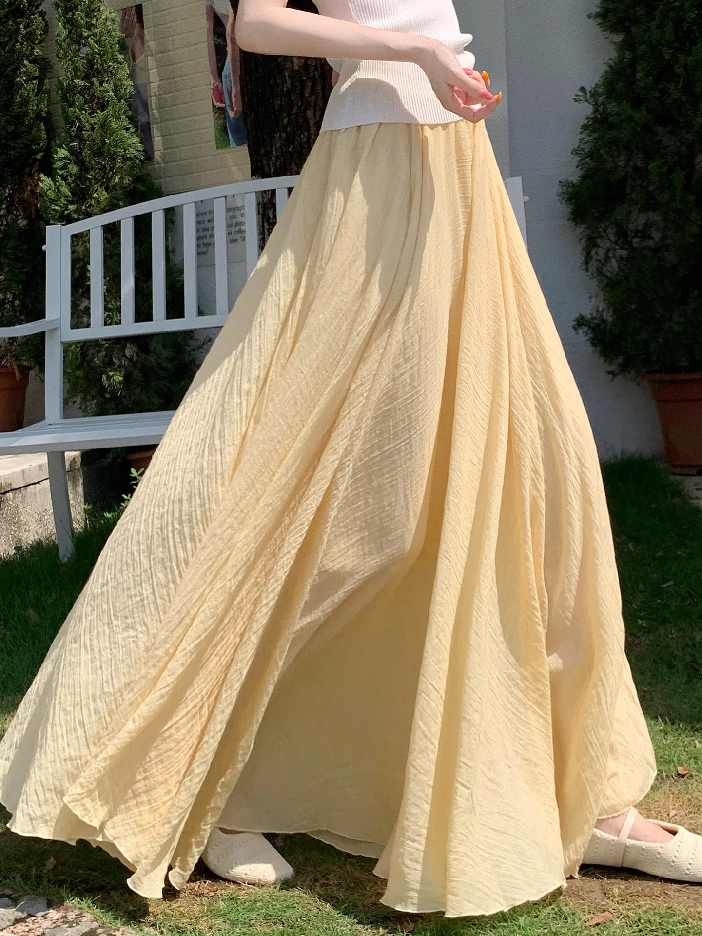 

Elegant Cotton Linen Midi Skirt Women's Summer New Lazy Old Money Style Floor Length Umbrella Skirt Ankle Length Casual Commute