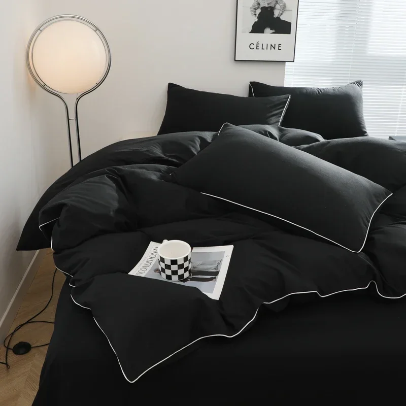 

Black Color Bedding Set For Adults Simple Style Double Bed Sheet Sets Single/Queen/king Bed Cover Full Set Plain Bedding 이불세트