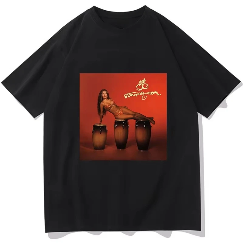 

Unique beautiful woman lying on the barrel pattern printing summer men fried street essential pure cotton short sleeves