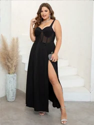 D & M-Robe de soirée pour femmes, grande taille, élégante, fendue sur les cuisses, sexy, éducative