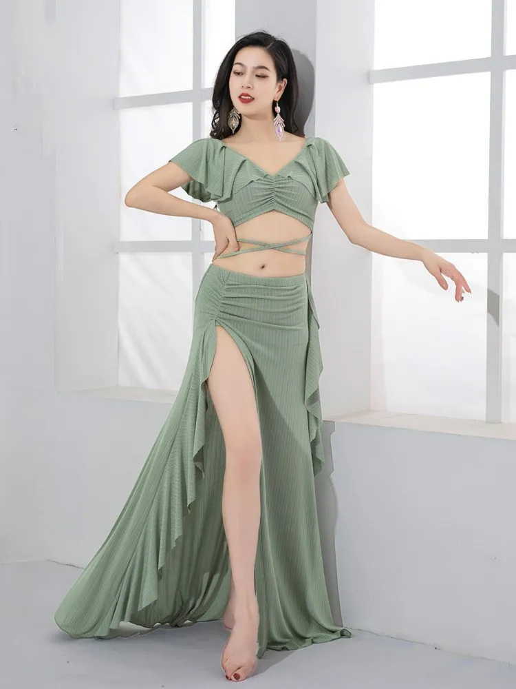 Ruffle Sleeve Oriental Dance Costume Ladies 2 Piece Stage Competition Skirt 2 Piece Dancer Show Practice Wear Swwet 2024 Summer