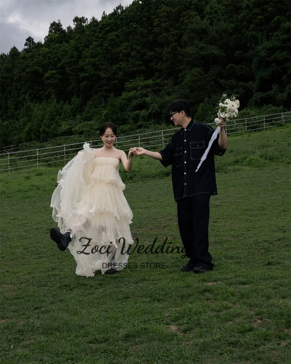 Zoci cintas de espaguete vestidos de noite em camadas plissado coreia vestidos de recepção de casamento sessão de fotos feito sob encomenda a linha vestido de noiva