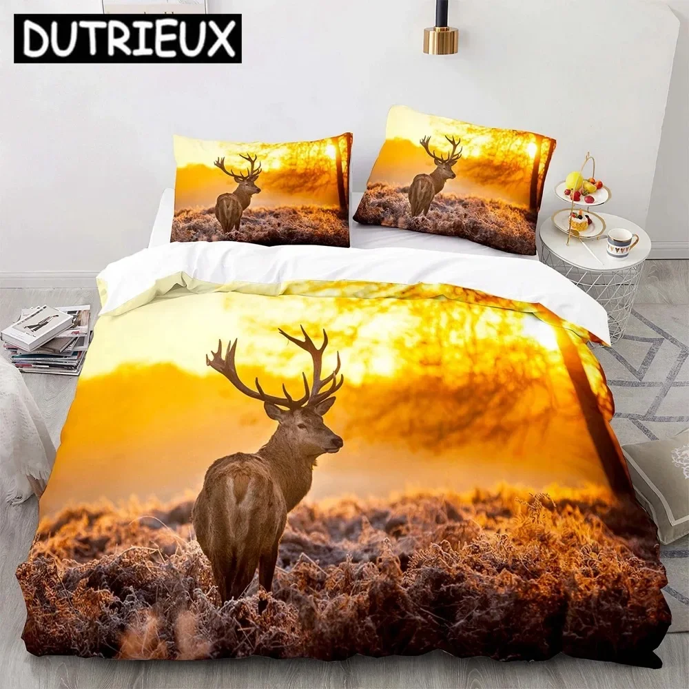 Sika Deer Dusk Animal 3D Duvet Cover Bedding Set Comforter Linen Pillowcases Home Decor Gift Single Double Twin King Queen